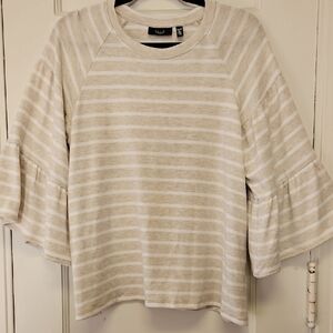ELLA RAFAELLA Beige Striped Knit Top Bell Sleeves Size Small